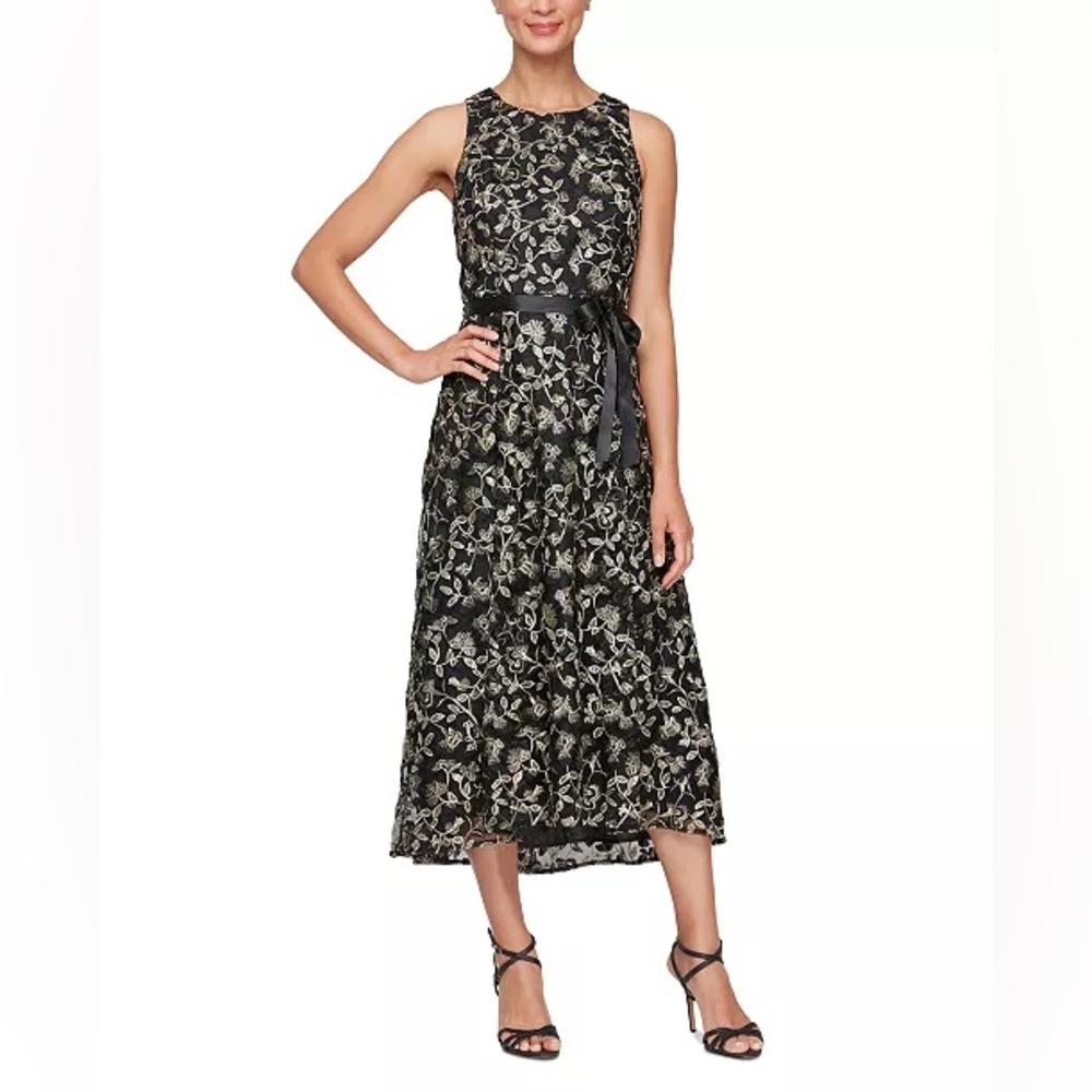 Alex Evenings Women's Embroidered Hi-Low Midi Dress